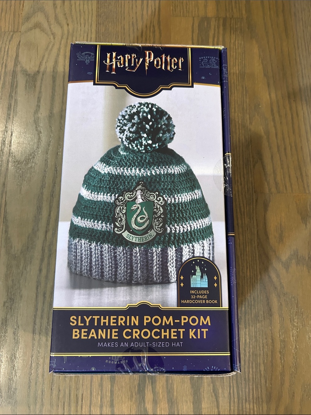 Harry Potter Slytherin Green & Gray Pom-Pom Beanie Kit. Adut Sized Hat.